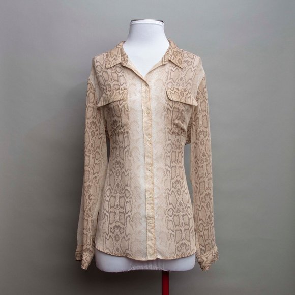 Chiffon Snake Pattern Button top beige XL - Picture 1 of 7